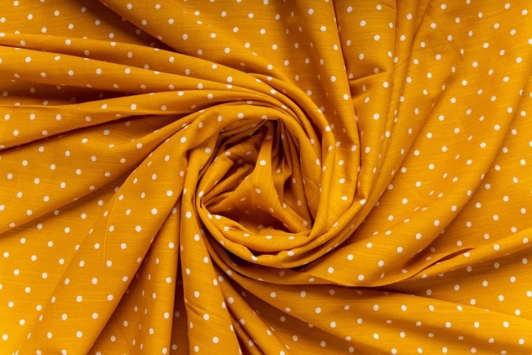 Mustard Polka Dots Print Cotton Fabric
